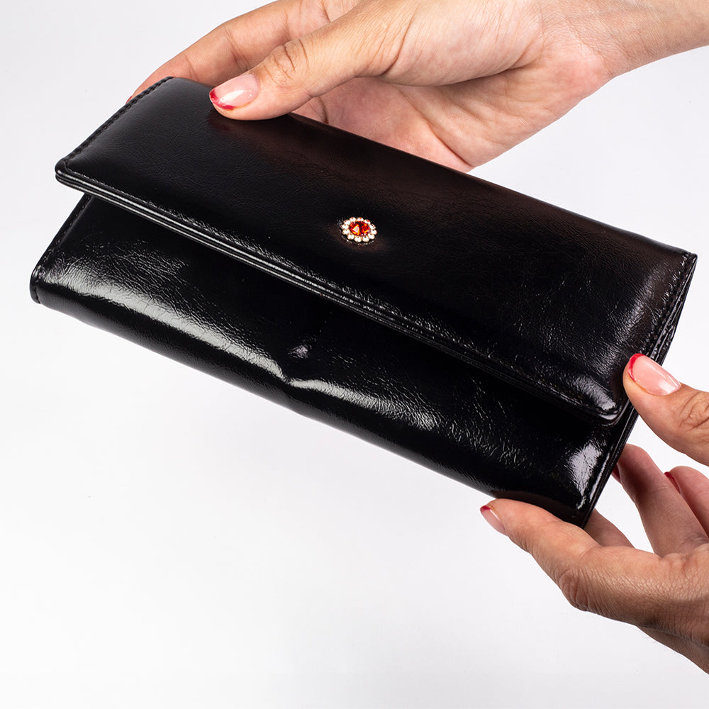 Dámská peněženka s klíčenkou, která chrání soukromí, barva: červená a černá 21 