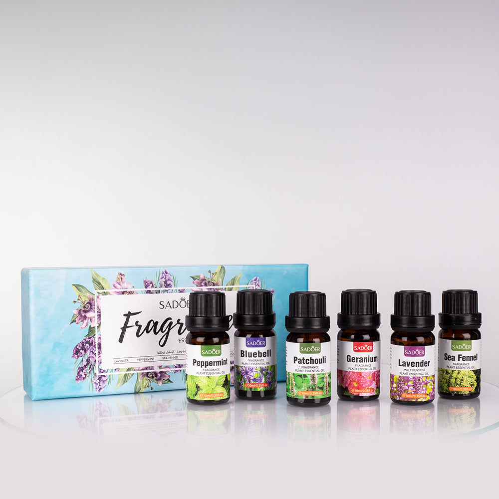 SADOER Fragrance Essential Oil Set 6pcs (Lavender, Mint, Sea Fennel, Geranium, Bluebell, Patchouli) 6*10ml