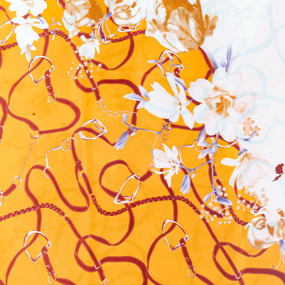 Květinové objetí, šála, 85 x 180 cm, Oranžová, 100% veganské hedvábí