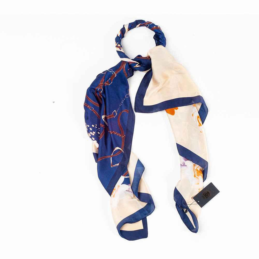 Květinové objetí, šála, 85 x 180 cm, Modrá, 100% veganské hedvábí