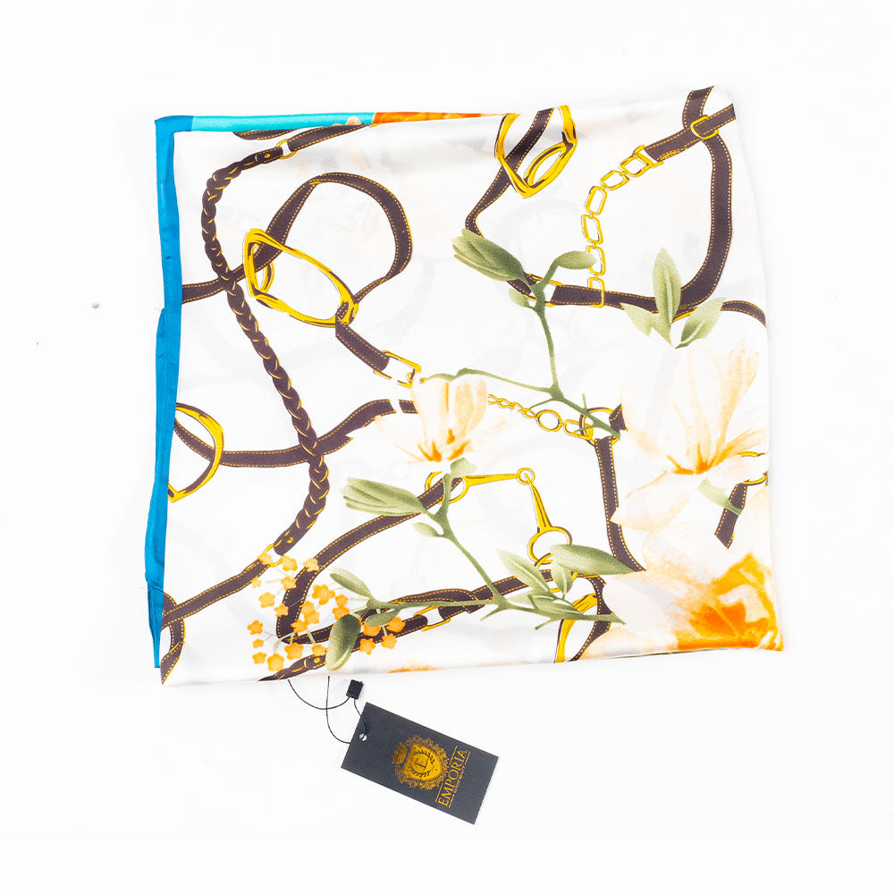 Květinové objetí, šála, 85 x 180 cm, Světle modrá, 100% veganské hedvábí 1 