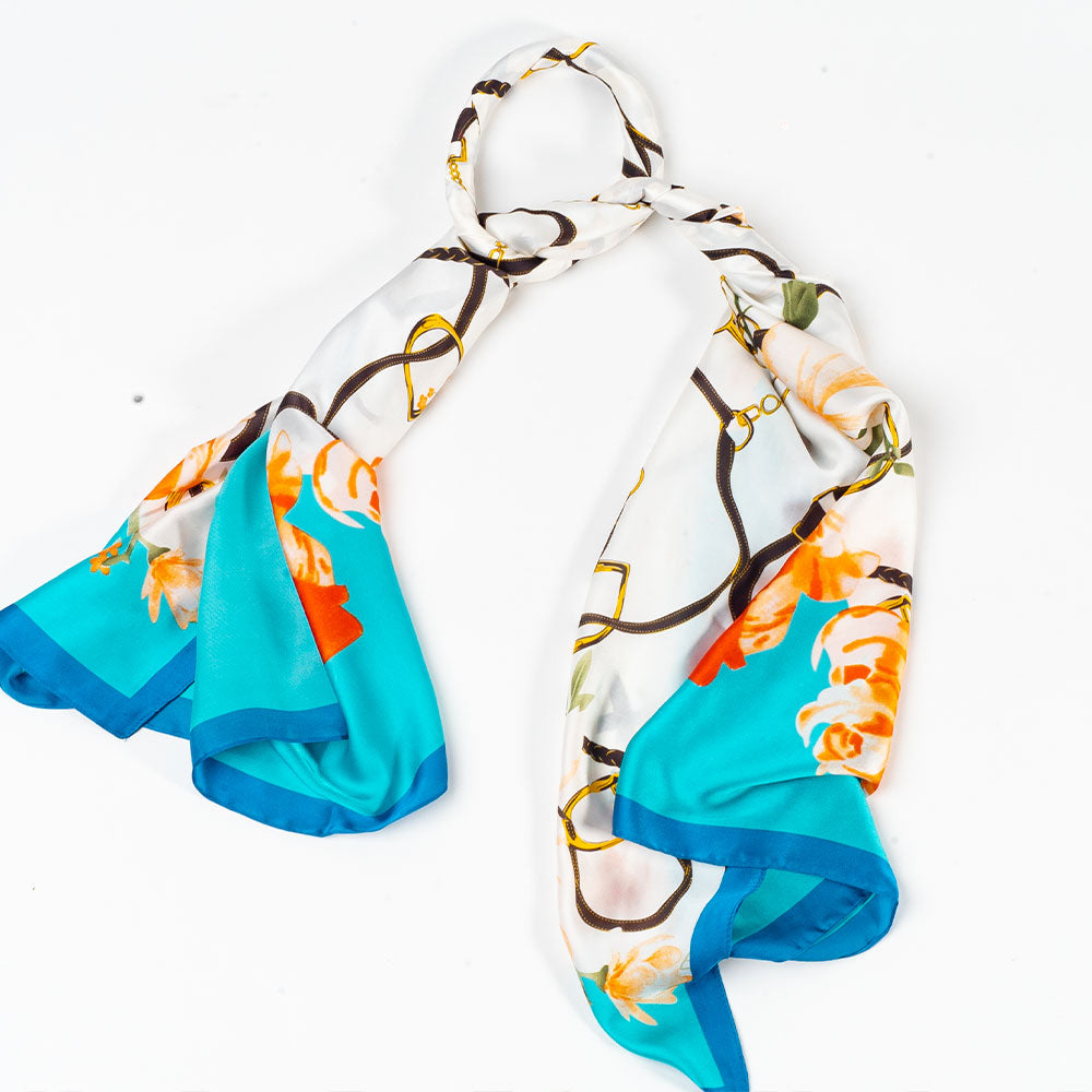 Květinové objetí, šála, 85 x 180 cm, Světle modrá, 100% veganské hedvábí 4 