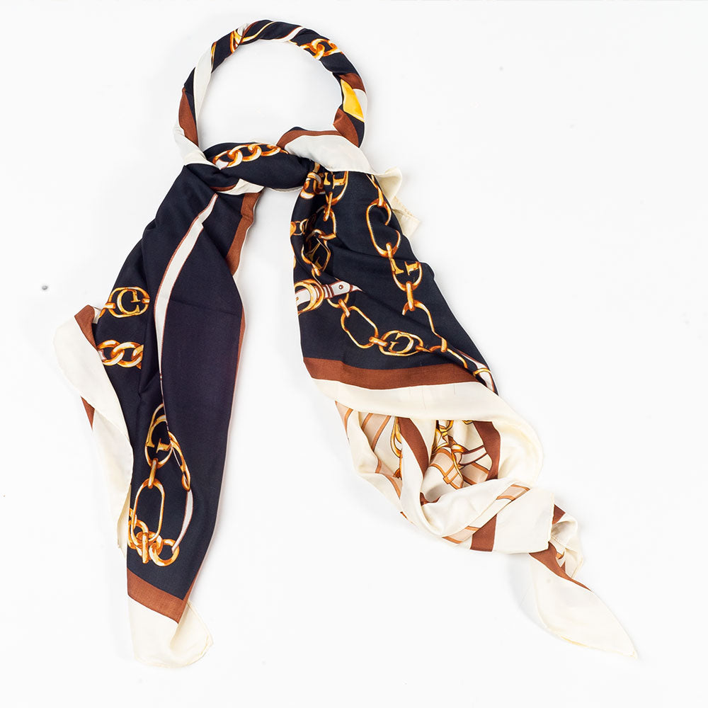 Královské řetězy, šála, 85 x 180 cm, Modrá, 100% veganské hedvábí