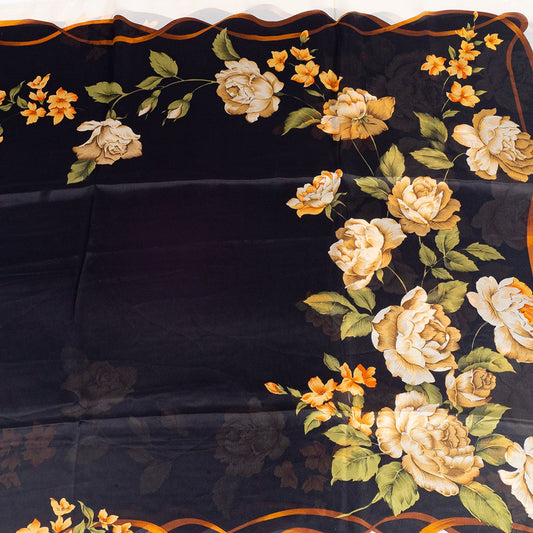Plátno a květy, šála, 85 x 180 cm, Černá, 100% veganské hedvábí