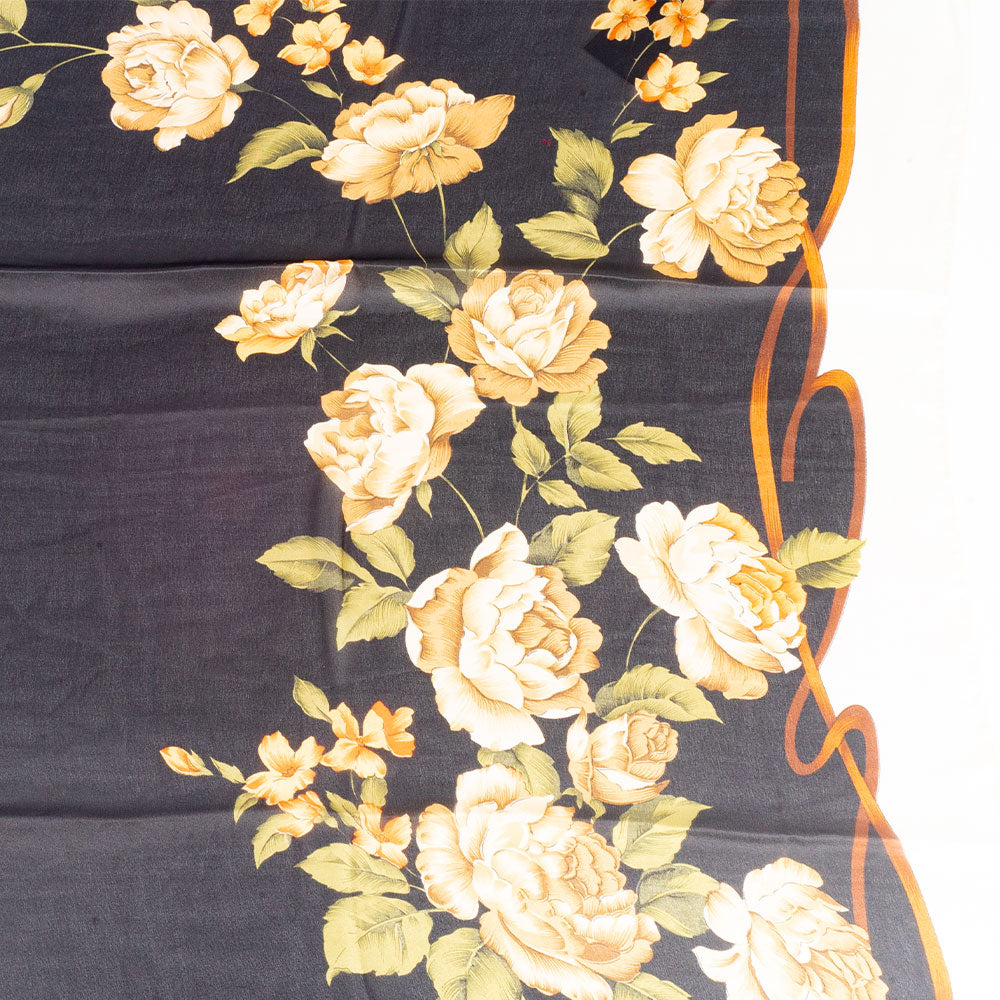 Plátno a květy, šála, 85 x 180 cm, Černá, 100% veganské hedvábí