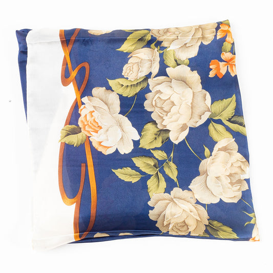 Plátno a květy, šála, 85 x 180 cm, Modrá, 100% veganské hedvábí