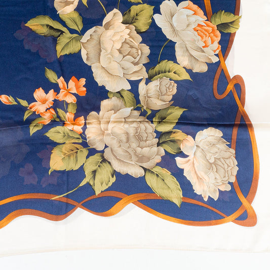 Plátno a květy, šála, 85 x 180 cm, Modrá, 100% veganské hedvábí