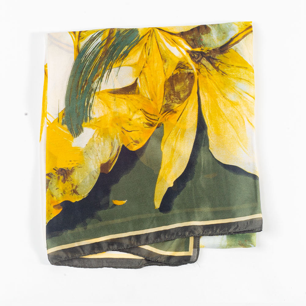 Dojem lilií, šála, 85 x 180 cm, Zelená, 100% veganské hedvábí 1 
