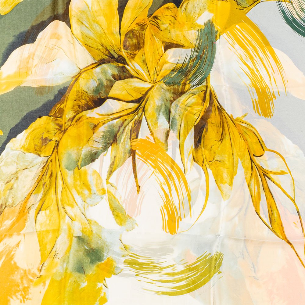 Dojem lilií, šála, 85 x 180 cm, Zelená, 100% veganské hedvábí