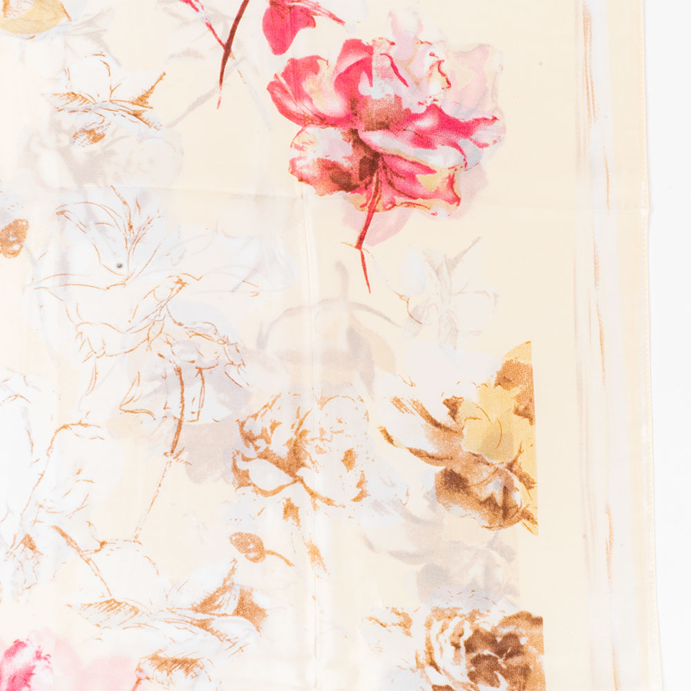 Květy a dopisy, šála, 85 x 180 cm, Bílá, 100% veganské hedvábí