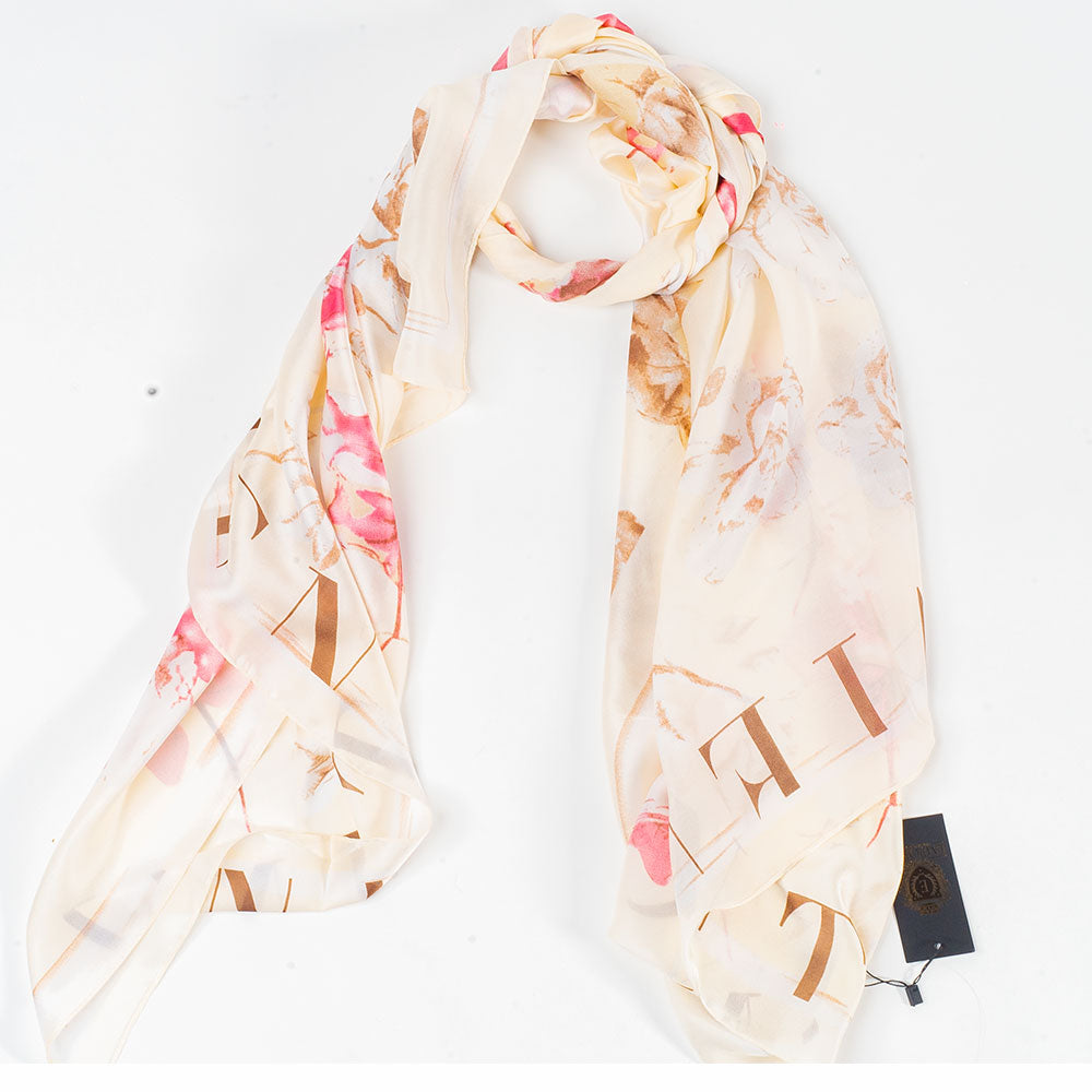 Květy a dopisy, šála, 85 x 180 cm, Bílá, 100% veganské hedvábí 5 