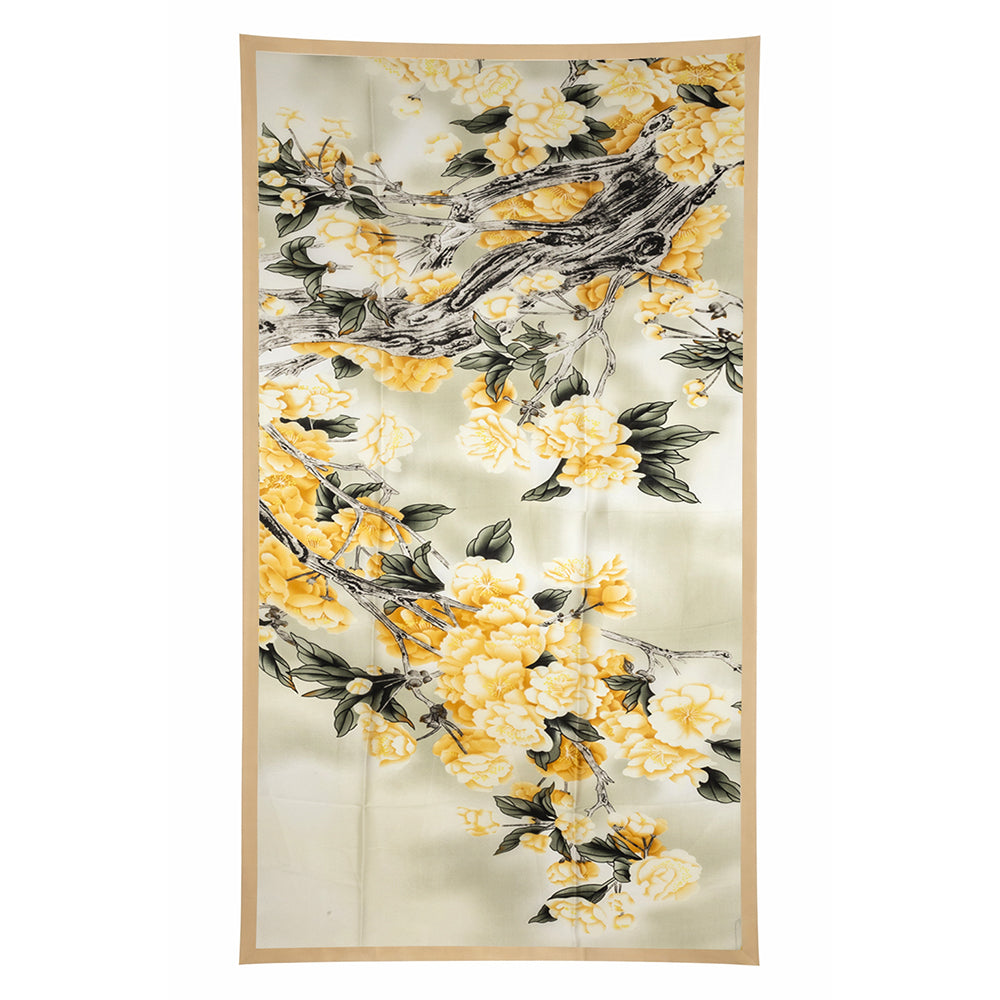 Šátek Rozkvetlé květiny (Blooming Flowers), žlutá, 85 cm x 180 cm, 100% veganské hedvábí 1 