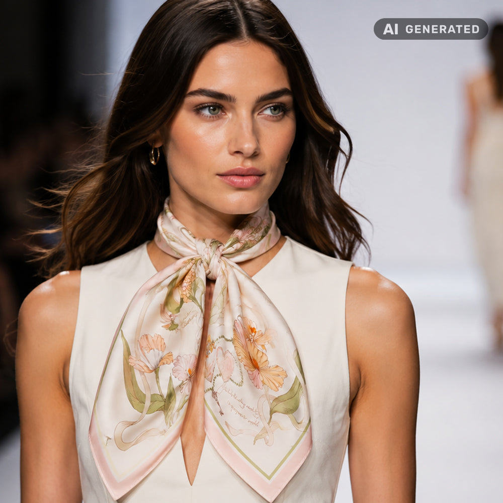 Garden Whisper Scarf, Sage Green, 90 cm x 90 cm, 100% Silk 1 