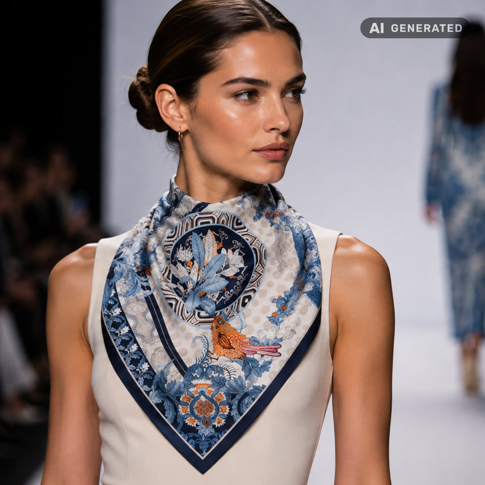Azure Paradise Scarf, Blue, 90 cm x 90 cm, 100% Silk 1 