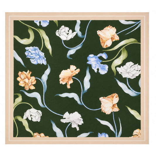 Hedvábný šátek Emerald Flowers, smaragdově zelený, 90 × 90 cm
