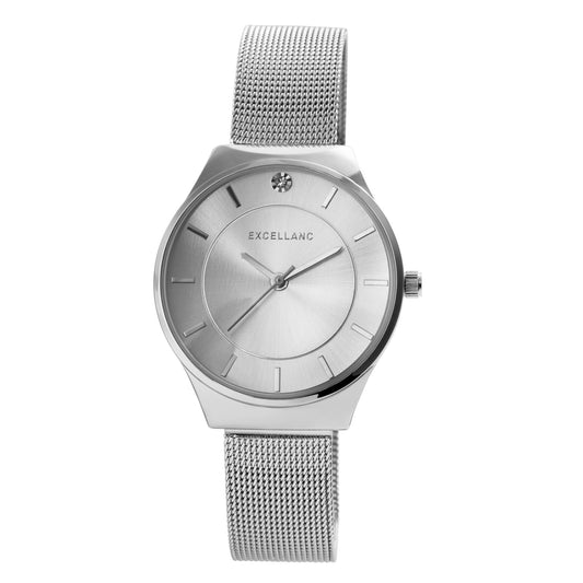Dámské hodinky Excellanc se síťovaným řemínkem z nerezové oceli, stříbrná barva, kvalitní quartzový strojek, ciferník stříbrné barvy