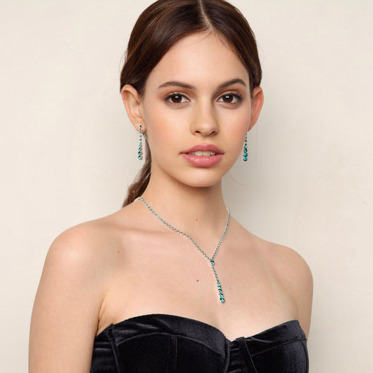 Pozlacená Slitinová Sada se Zeleným Emporia® Křišťálem ( Náhrdelník+Náušnice )