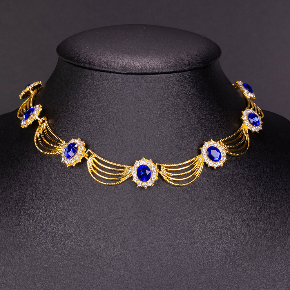 Pozlacená Slitinová Sada s Modrým Emporia® Křišťálem a Bílým Emporia® Křišťálem ( Náhrdelník+Náušnice ) 5 