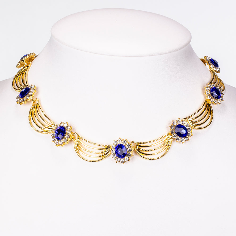 Pozlacená Slitinová Sada s Modrým Emporia® Křišťálem a Bílým Emporia® Křišťálem ( Náhrdelník+Náušnice ) 6 