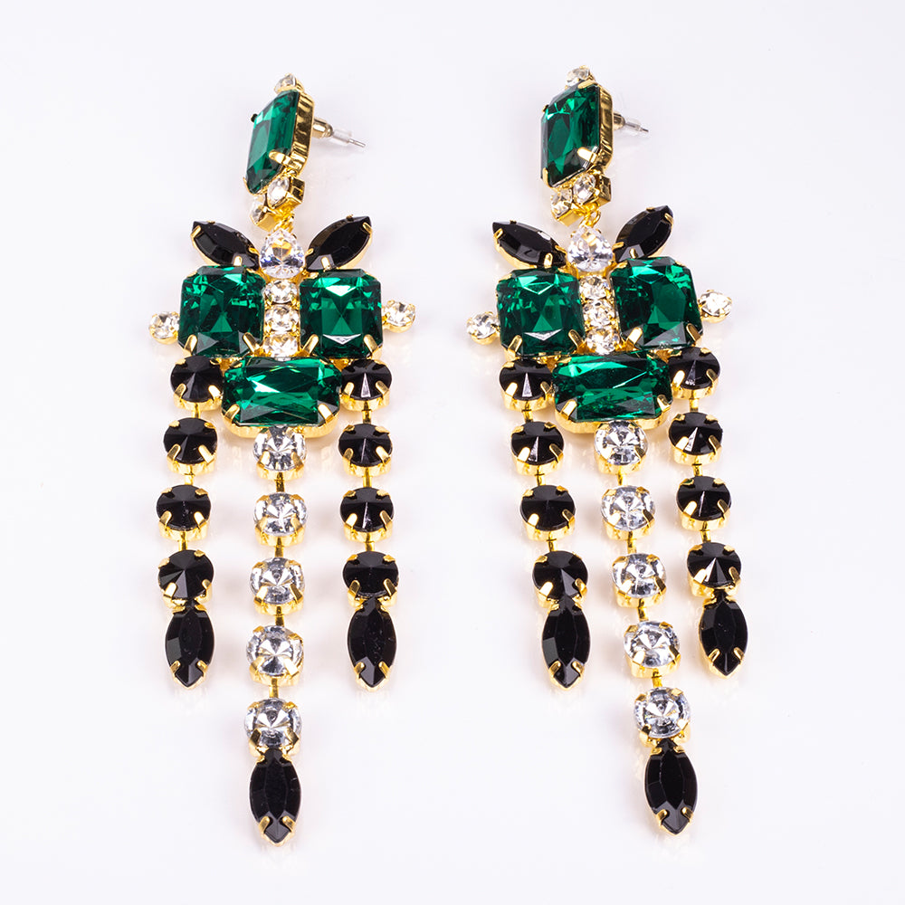 Pozlacená Slitinová Sada se Zeleným Emporia® Křišťálem a Bílým Emporia® Křišťálem ( Náhrdelník+Náušnice ) 2 