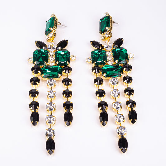 Pozlacená Slitinová Sada se Zeleným Emporia® Křišťálem a Bílým Emporia® Křišťálem ( Náhrdelník+Náušnice )