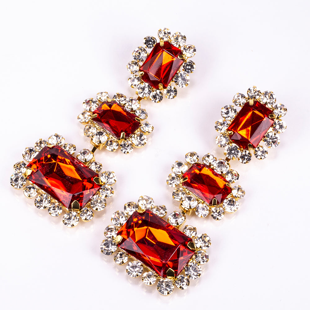 Pozlacená Slitinová Sada s Červeným Emporia® Křišťálem a Bílým Emporia® Křišťálem ( Náhrdelník+Náušnice ) 3 