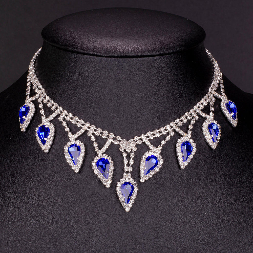 Pozlacená Slitinová Sada s Modrým Emporia® Křišťálem a Bílým Emporia® Křišťálem ( Náhrdelník+Náušnice ) 5 