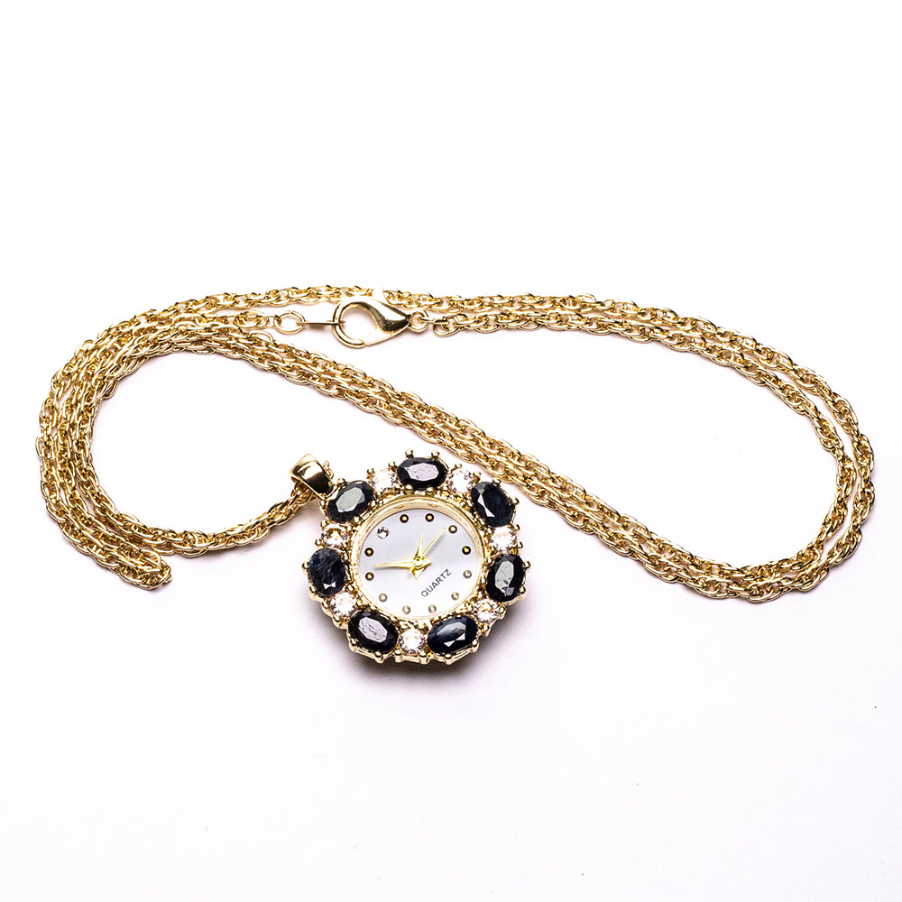 Pozlacený Slitinový Náhrdelník se Safírem a Bílým Emporia® Křišťálem 1 