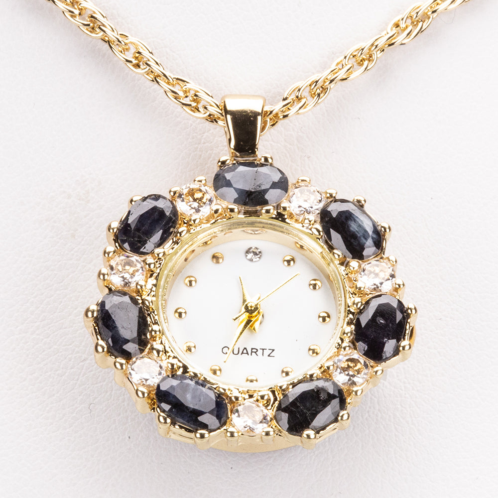 Pozlacený Slitinový Náhrdelník se Safírem a Bílým Emporia® Křišťálem 2 