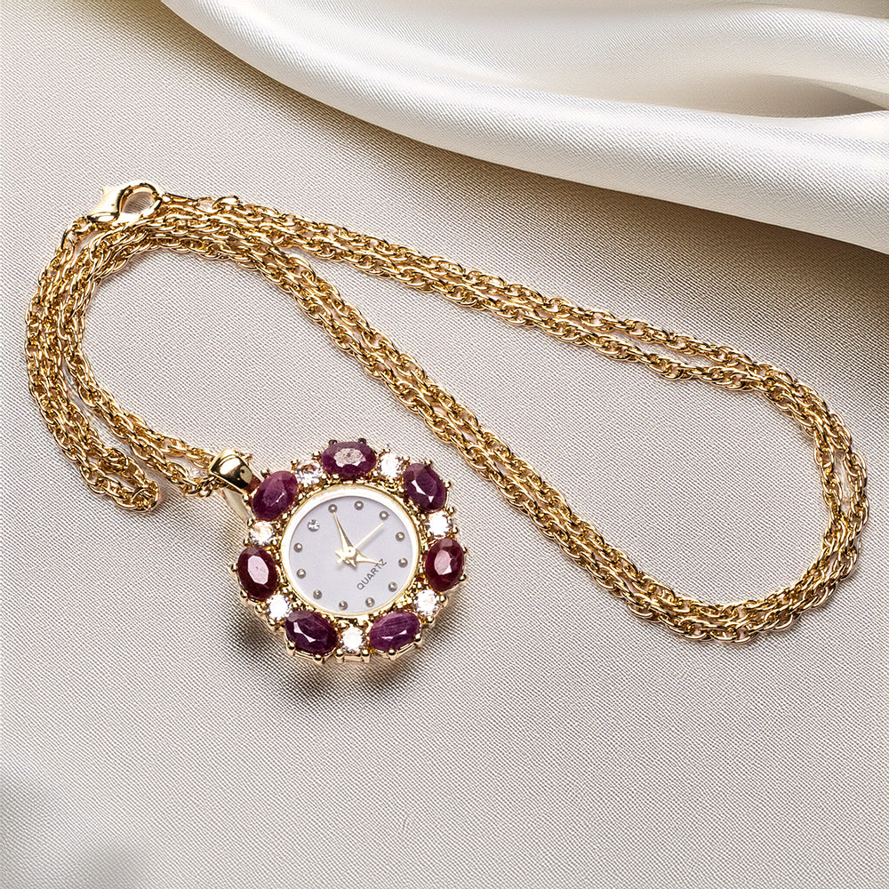 Pozlacený Slitinový Náhrdelník s Rubínem a Bílým Emporia® Křišťálem 4 