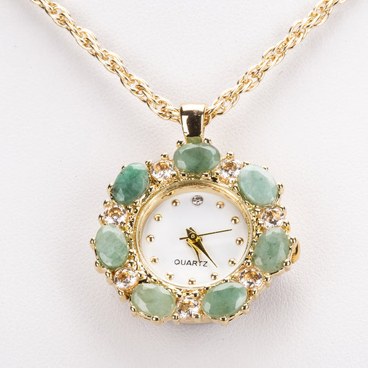 Pozlacený Slitinový Náhrdelník se Smaragdem a Bílým Emporia® Křišťálem ( Náhrdelník+Přívěsek )