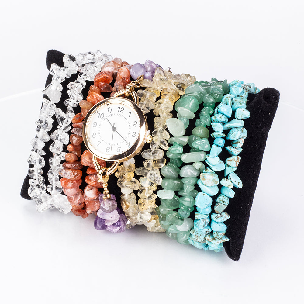 Pozlacená slitina - Hodinky s Tyrkysem a Ametystem - Karátové číslo: 537. přibližná hmotnost: 170 gramů ( Náramek ) 1 