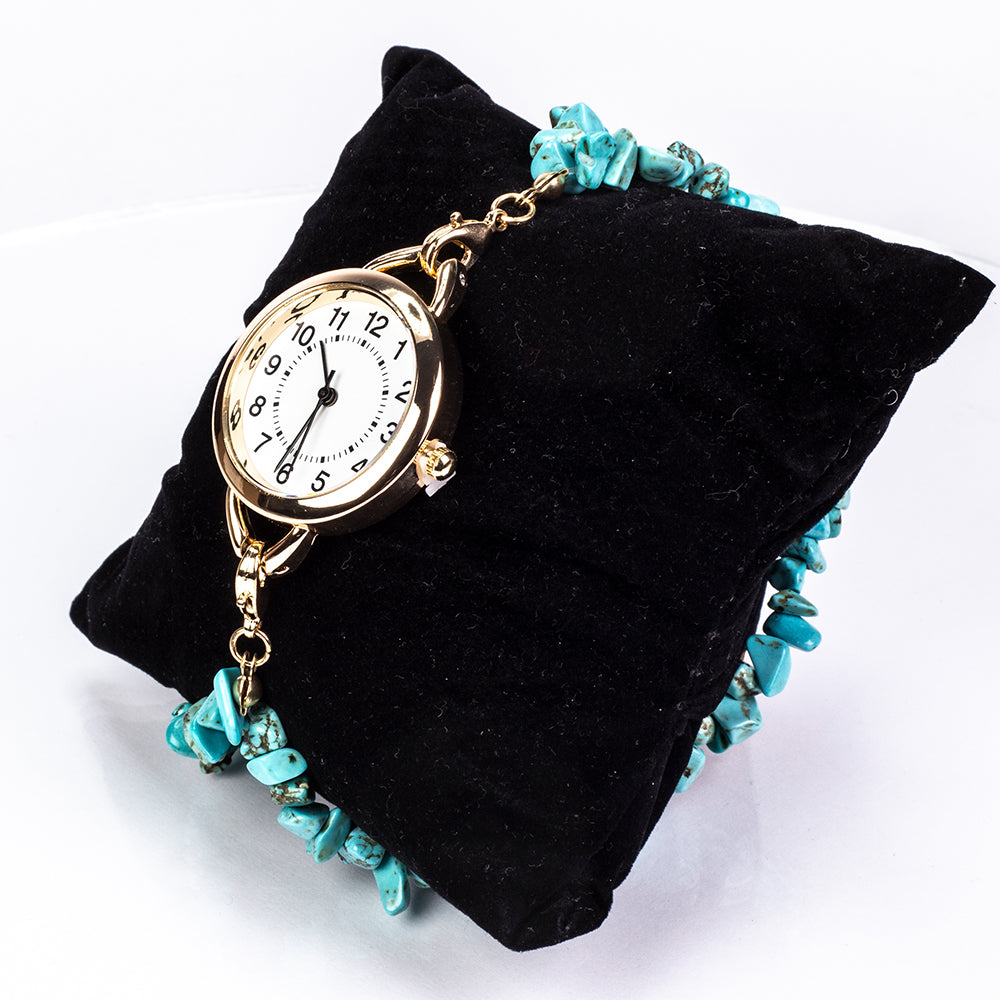 Pozlacená slitina - Hodinky s Tyrkysem a Ametystem - Karátové číslo: 537. přibližná hmotnost: 170 gramů ( Náramek ) 12 