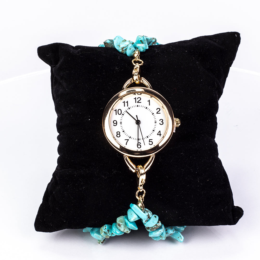 Pozlacená slitina - Hodinky s Tyrkysem a Ametystem - Karátové číslo: 537. přibližná hmotnost: 170 gramů ( Náramek )