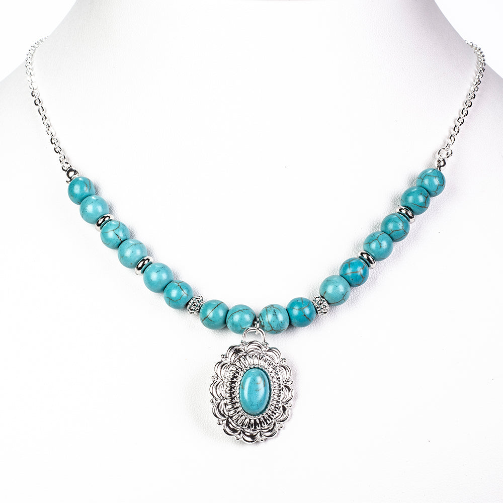 Pozlacená slitina - Sada s Tyrkysem - Karátové číslo: 67.75. přibližná hmotnost: 28 gramů ( Náhrdelník+Náušnice )