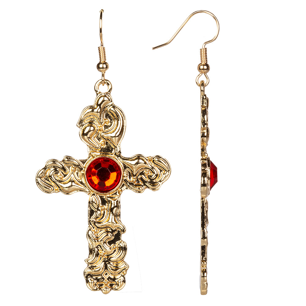 Pozlacená slitina - Sada s Červeným Emporia® Křišťálem a Bílým Emporia® Křišťálem - Karátové číslo: 122.5. přibližná hmotnost: 5 gramů ( Náhrdelník+Náušnice+Přívěsek )