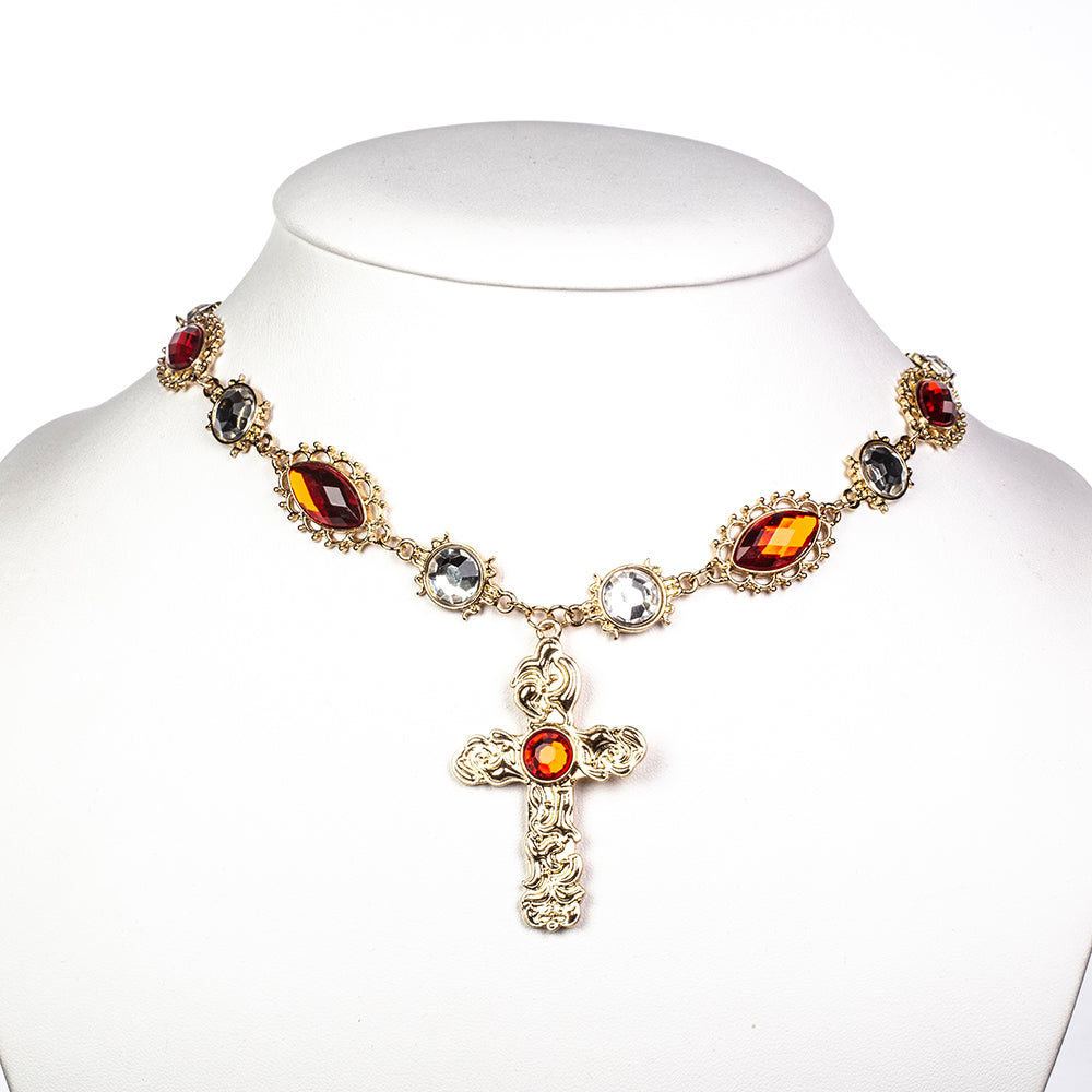 Pozlacená slitina - Sada s Červeným Emporia® Křišťálem a Bílým Emporia® Křišťálem - Karátové číslo: 122.5. přibližná hmotnost: 5 gramů ( Náhrdelník+Náušnice+Přívěsek ) 4 