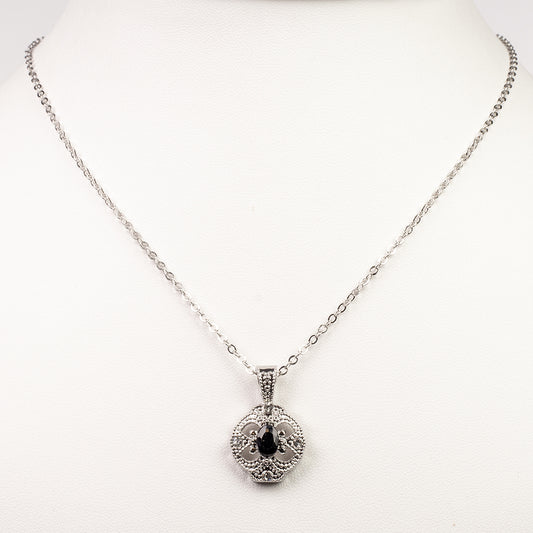 Pozlacená Slitinová Sada se Safírem a Bílým Emporia® Křišťálem ( Náhrdelník+Náušnice+Přívěsek )