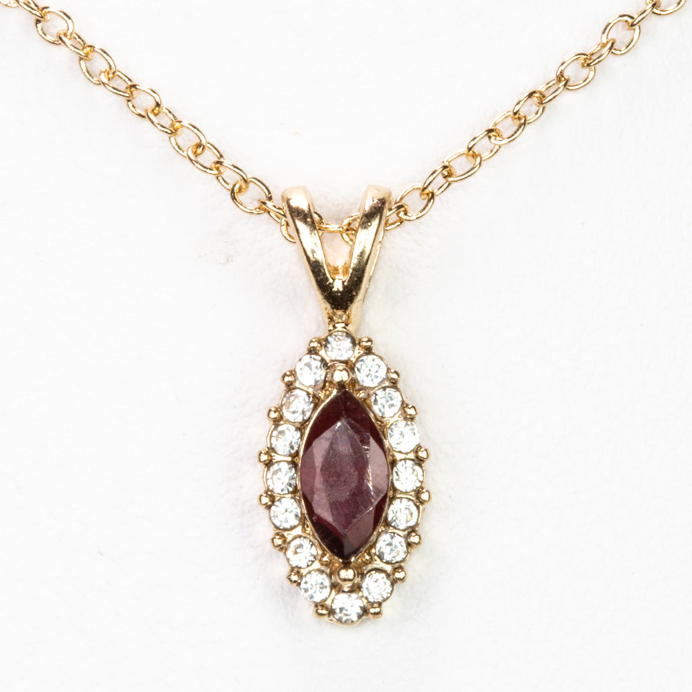 Pozlacený Slitinový Náhrdelník s Granátem a Bílým Emporia® Křišťálem ( Náhrdelník+Přívěsek )
