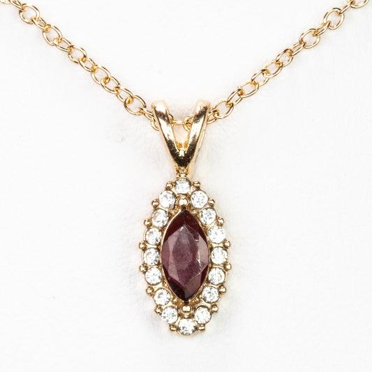 Pozlacený Slitinový Náhrdelník s Granátem a Bílým Emporia® Křišťálem ( Náhrdelník+Přívěsek )