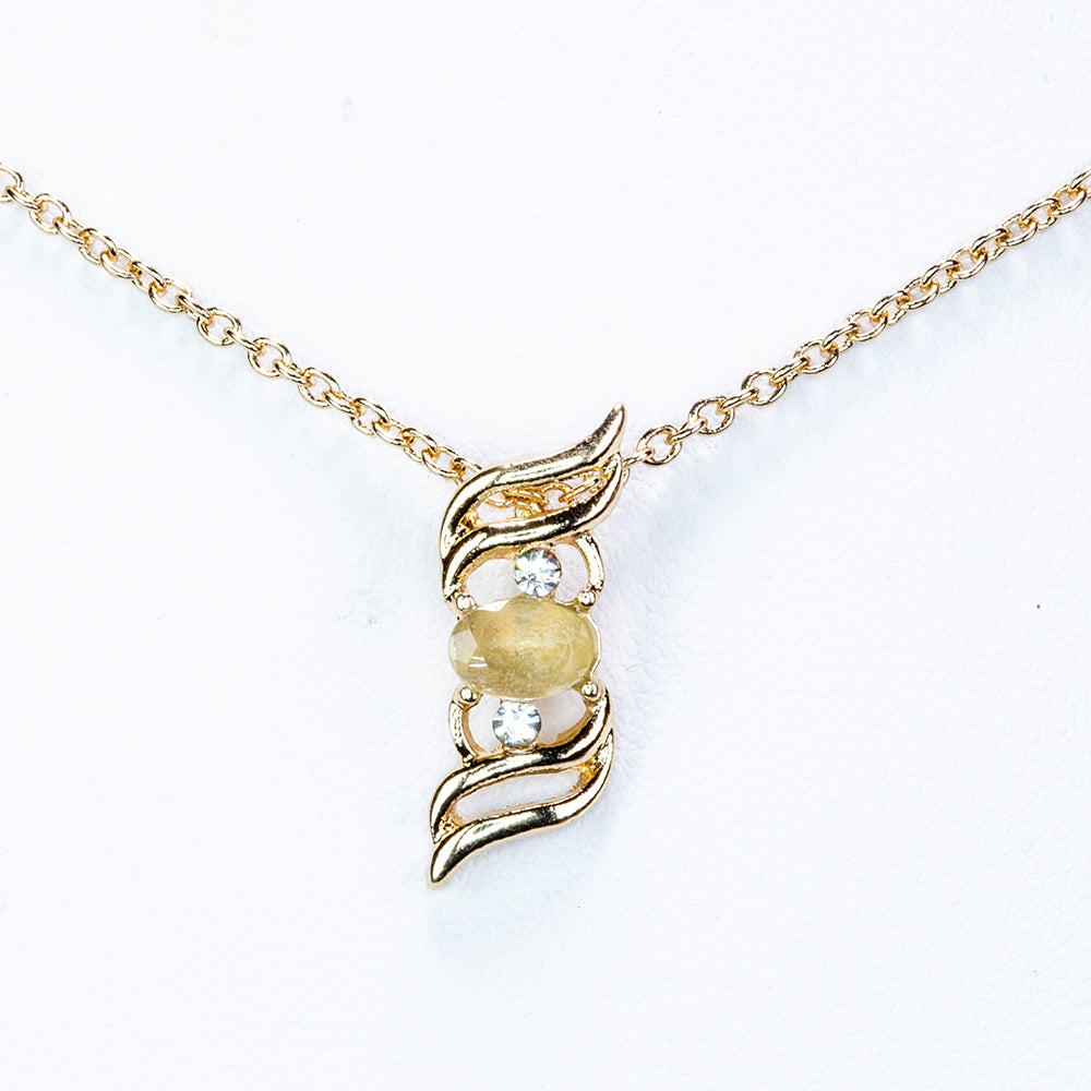 Pozlacená slitina - Náhrdelník s Bílým Emporia® Křišťálem - Karátové číslo: 0.04. přibližná hmotnost: 5 gramů ( Náhrdelník+Přívěsek )