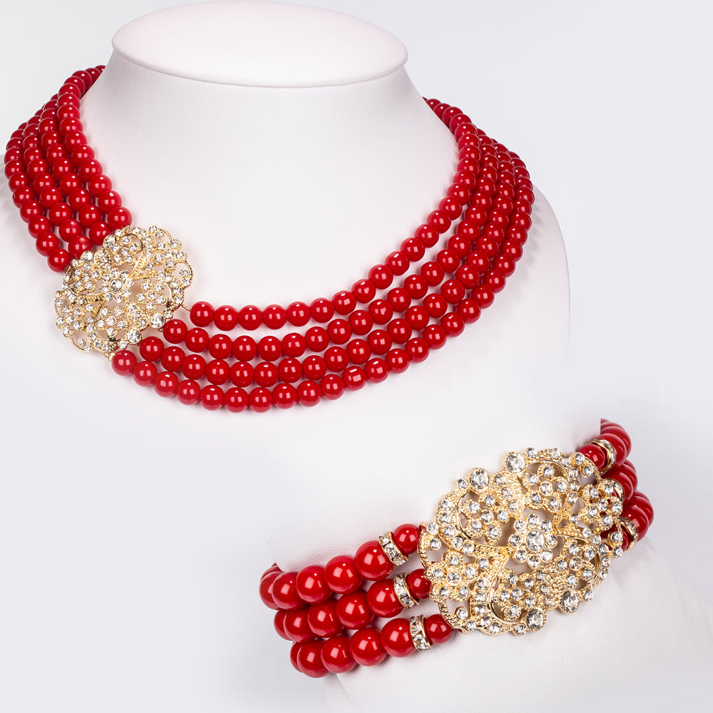 Pozlacená slitina - Sada s Bílým Emporia® Křišťálem - Karátové číslo: 977.3. přibližná hmotnost: 210 gramů ( Náhrdelník+Náramek ) 1 