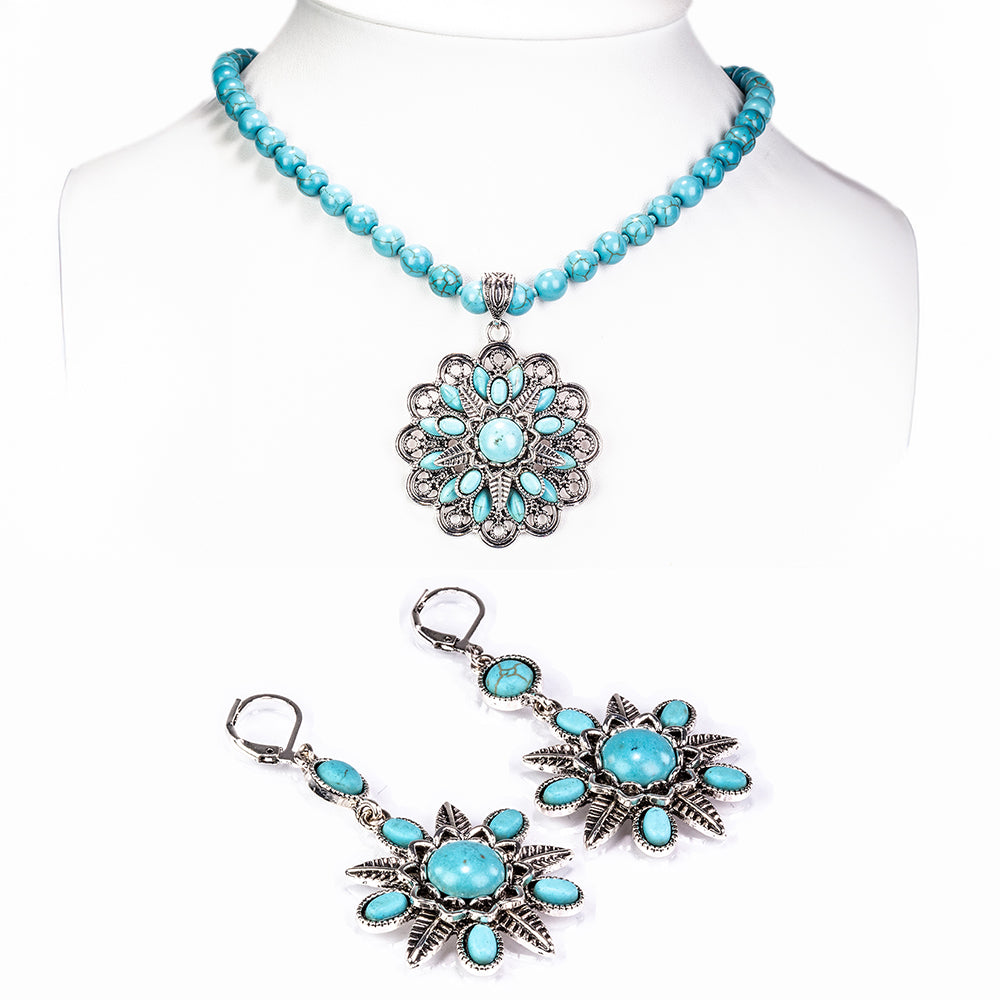 Pozlacená slitina - Sada s Tyrkysem - Karátové číslo: 215.32. přibližná hmotnost: 17 gramů ( Náhrdelník+Náušnice ) 1 