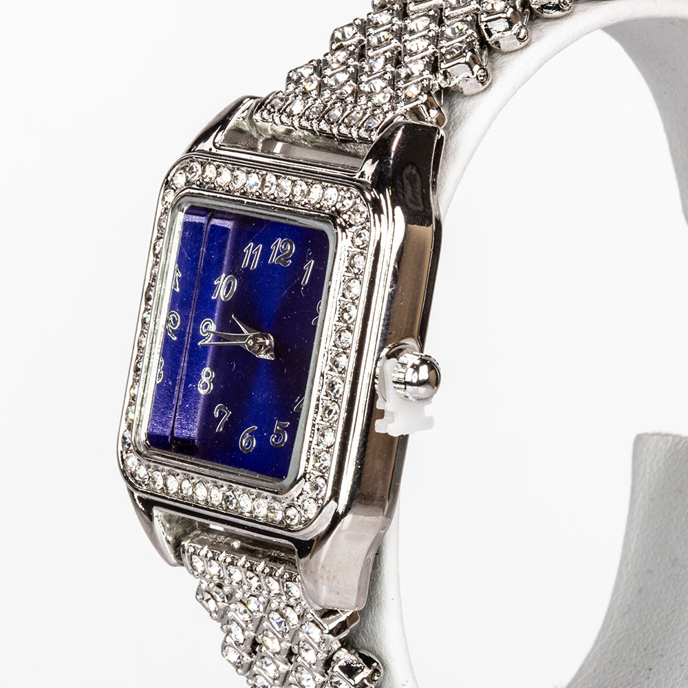 Pozlacená slitina - Hodinky s Modrým Emporia® Křišťálem a Bílým Emporia® Křišťálem - Karátové číslo: 12. přibližná hmotnost: 57 gramů ( Náhrdelník+Náušnice+Přívěsek )