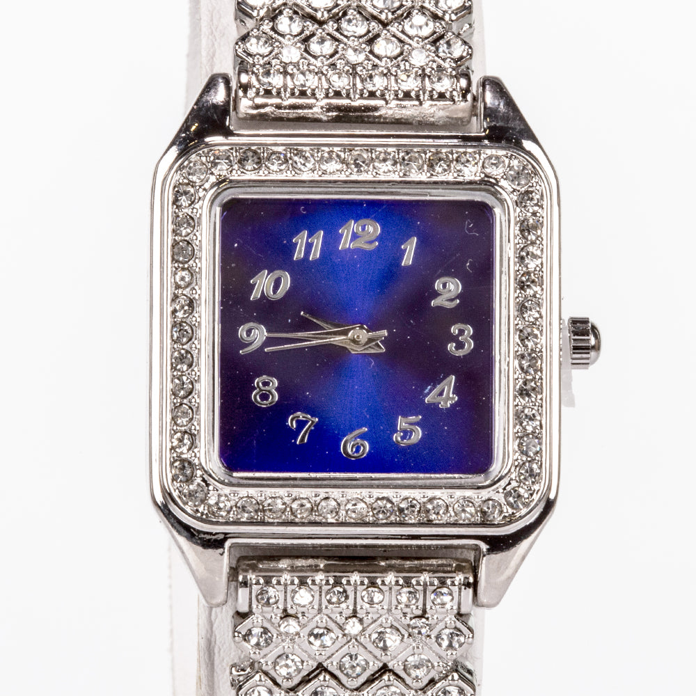 Pozlacená slitina - Hodinky s Modrým Emporia® Křišťálem a Bílým Emporia® Křišťálem - Karátové číslo: 12. přibližná hmotnost: 57 gramů ( Náhrdelník+Náušnice+Přívěsek )