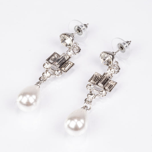 Pozlacená slitina - Sada se Skleněná Perla a Bílým Emporia® Křišťálem - Karátové číslo: 442.7. přibližná hmotnost: 20 gramů ( Náhrdelník+Náušnice )