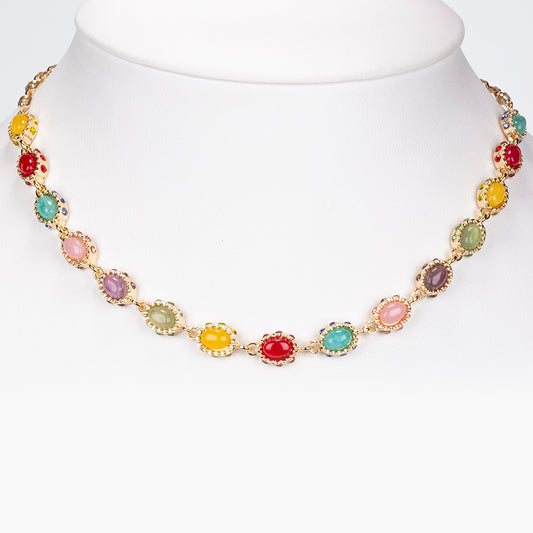 Pozlacená slitina - Náhrdelník s Červeným Achátem a Ametystem - Karátové číslo: 12.23. přibližná hmotnost: 17 gramů