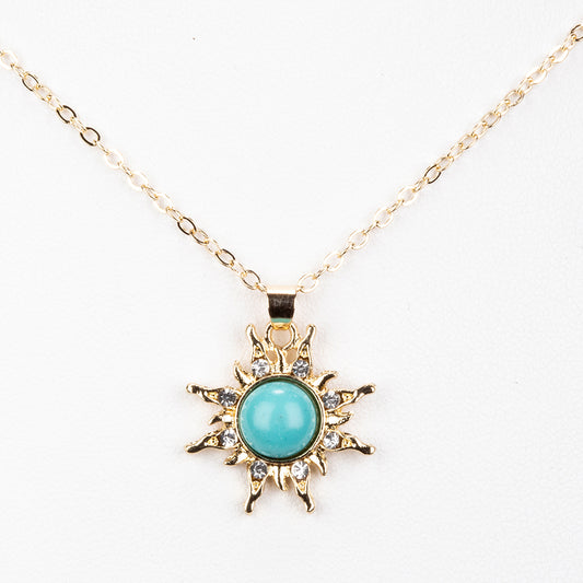 Pozlacená slitina - Náhrdelník s Tyrkysem - Karátové číslo: 1.82. přibližná hmotnost: 4 gramů