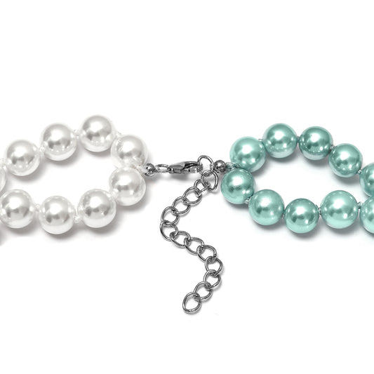 Stříbro 925/1000 - Náhrdelník s Bílou Sladkovodní Perlou a se Zelenou Perlou - Karátové číslo: 473.28. přibližná hmotnost: 95.86 gramů