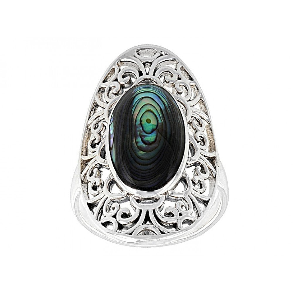Stříbro 925/1000 - Prsten s Mušlí Abalone - Karátové číslo: 1.25. přibližná hmotnost: 5.01 gramů